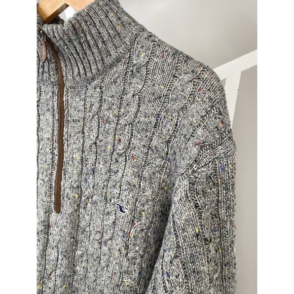 Vineyard Vines Sweater Mens XXL Quarter Zip Cable Knit Wool Blend Flecked Gray - Picture 4 of 16